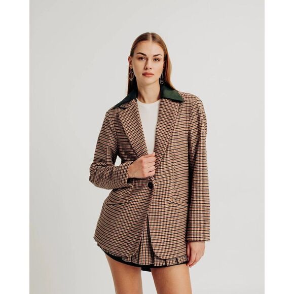 Torn by Ronny Kobo Anok Houndstooth‎ Blazer in Forest Combo Size L - Picture 1 of 12